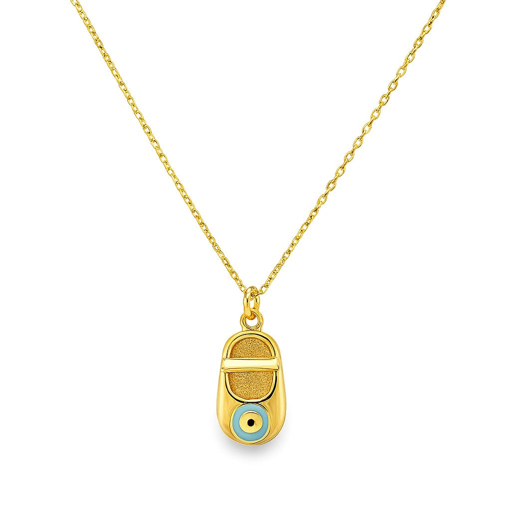 Enamel Evil Eye Baby Shoe Pendant Necklace
