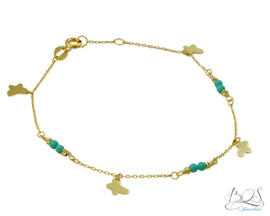 Butterfly and Peals or Turquoise Bracelet