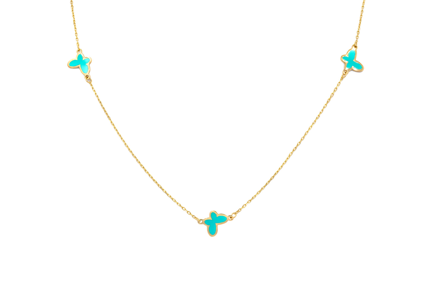 Turquoise Enamel Butterflies Necklace