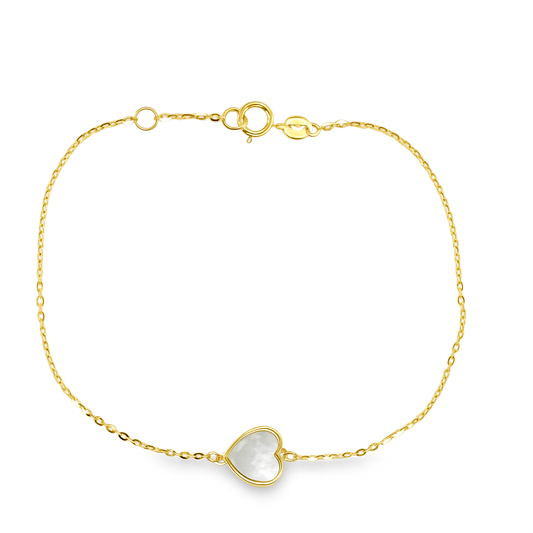 Single Double-Sided Checkered Mother of Pearl Heart Bracelet