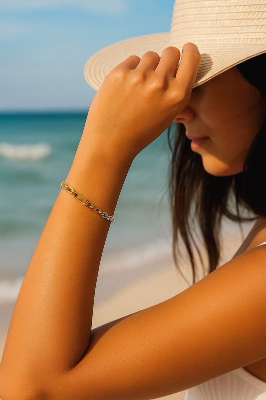 Hybrid Rolo And Paperclip Two-Tone Gold Bracelet