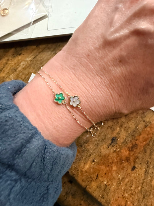 14K Gold Malachite Flower Bracelet