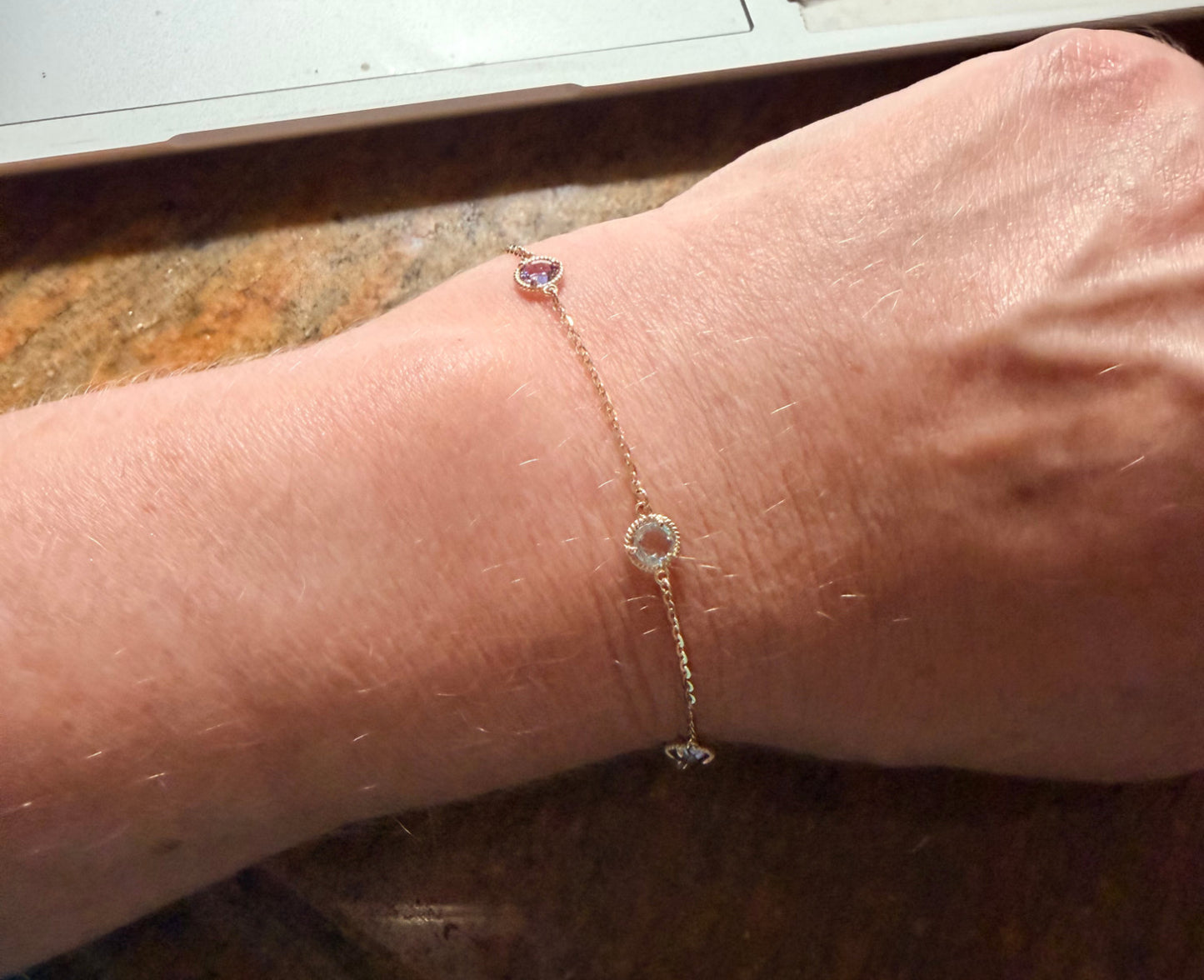 Rope Twist Halo Round Amethyst & Blue Topaz Station Bracelet