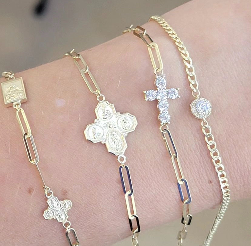 Chunky Small Diamond Cross Paper Clip Bracelet