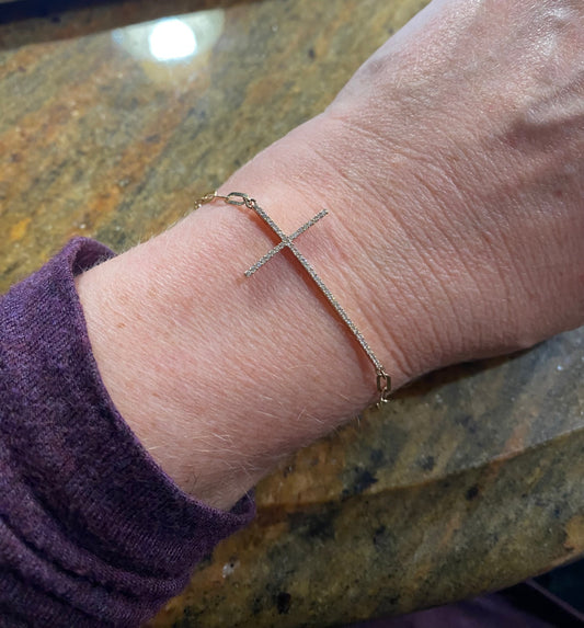 Large Thin Diamond Cross on Paperclip Bracelet