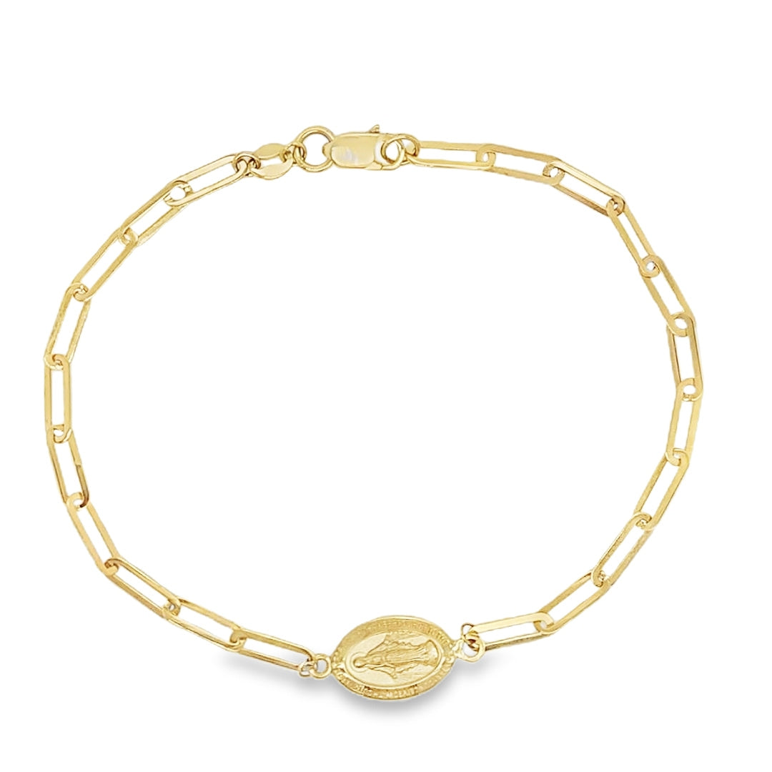 Small Miraculous Medal On Paper Clip Bracelet