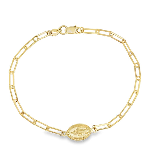 Small Miraculous Medal On Paper Clip Bracelet