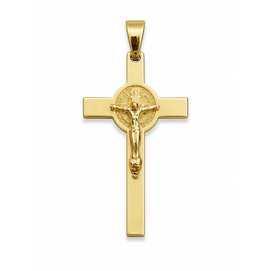 14K Yellow Gold St. Benedict & Jesus Christ Cross Pendant
