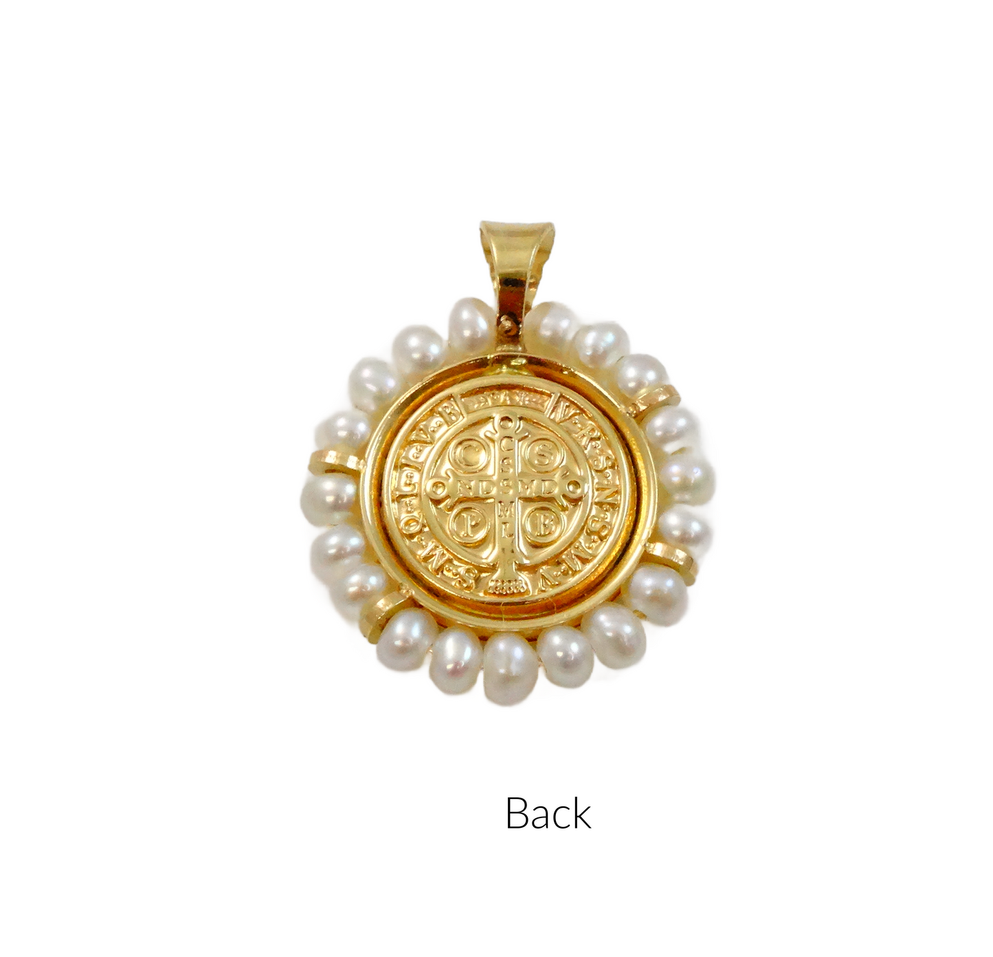 14k Gold St Benedict Pendant with Pearls