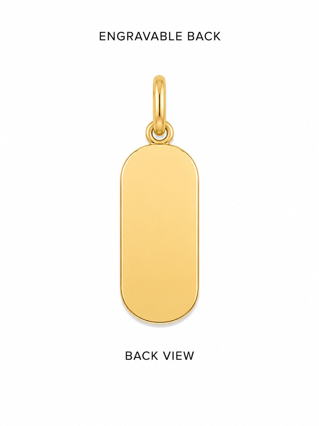 Gold pendant with engravable back on a white background