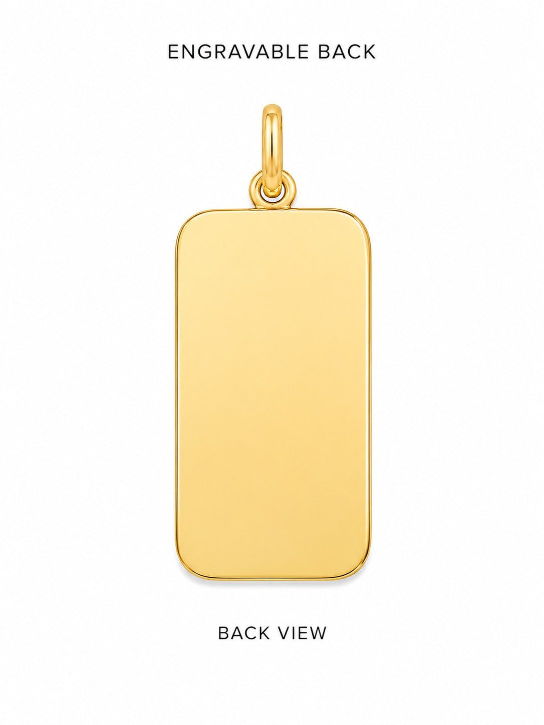 Gold pendant with engravable back on a white background