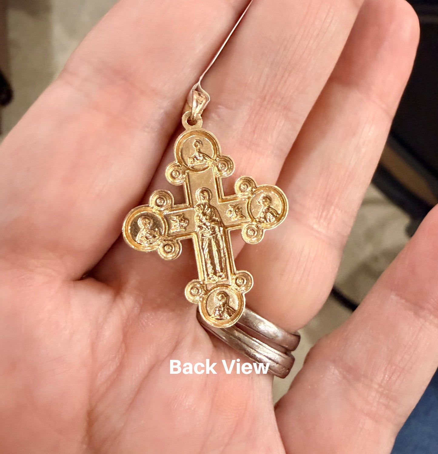 Budded Eastern Orthodox Four-Way Patron Saint Cross Pendant