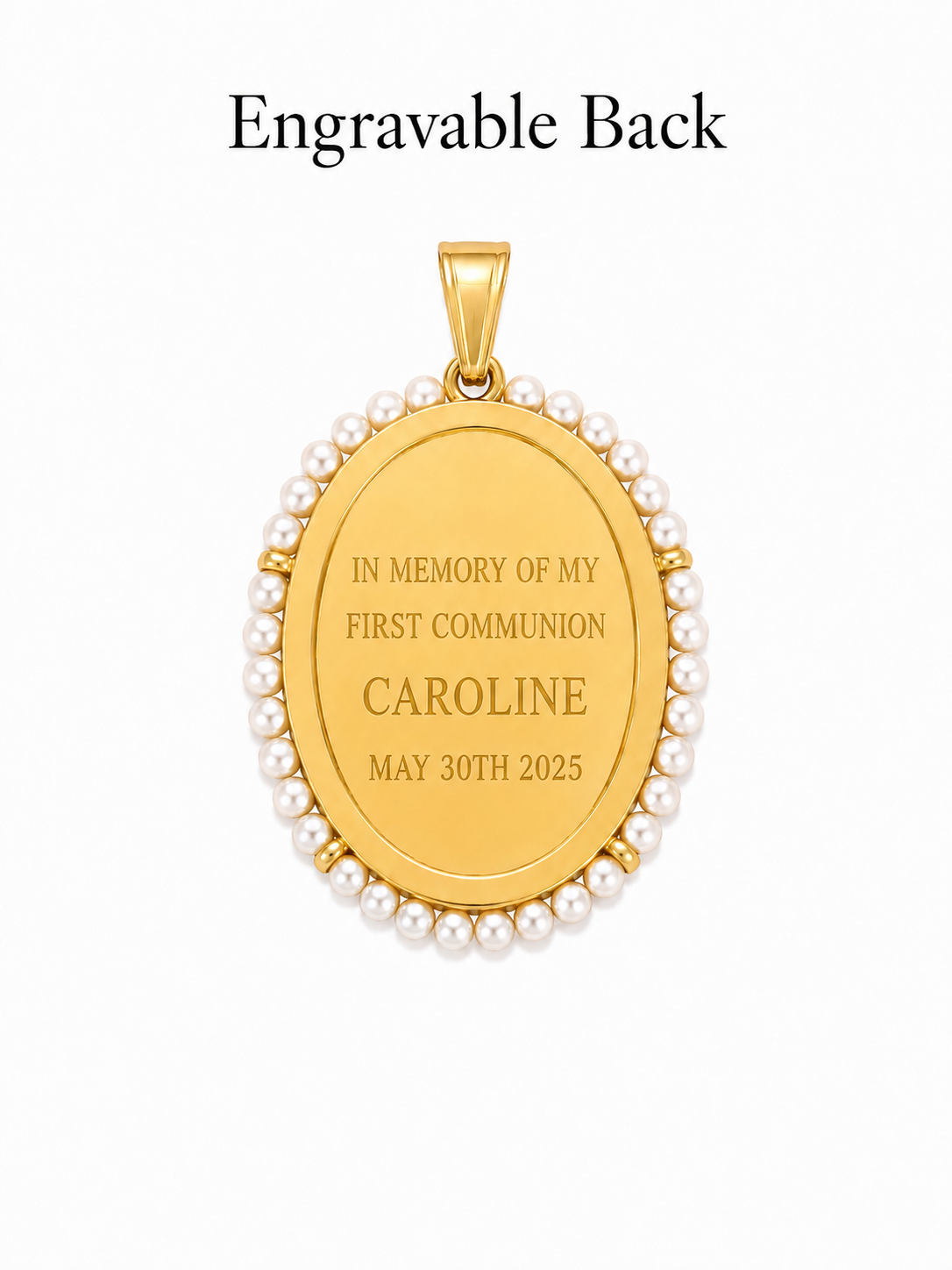 Gold pendant with engraving on a white background