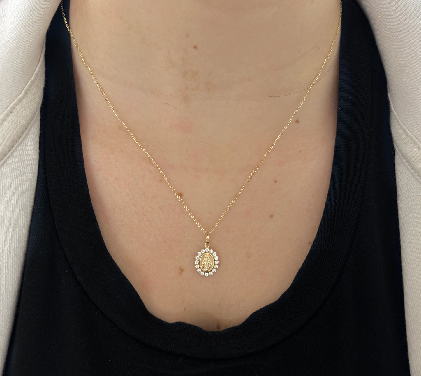 Embellished Miraculous Medal Pendant with Cubic Zirconia
