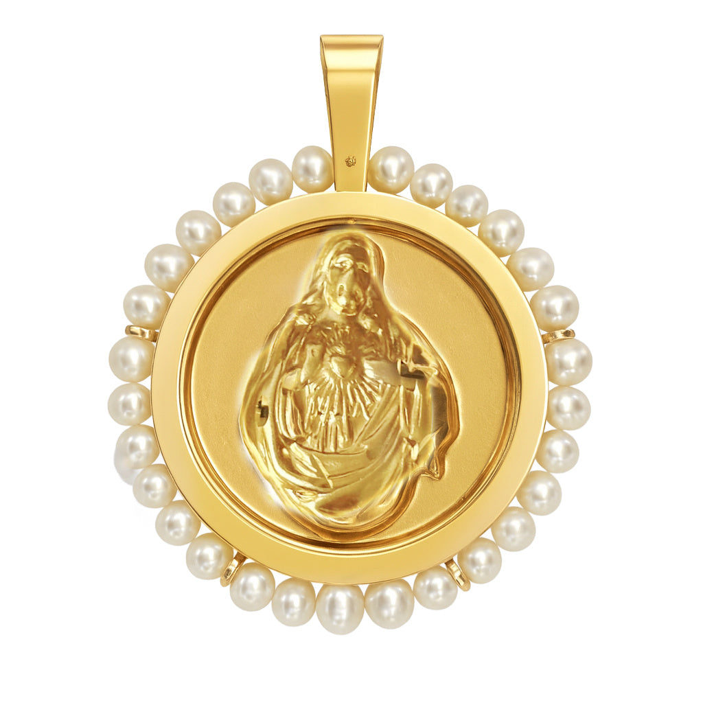 Round Scapular Medal With Mini Pearl Frame
