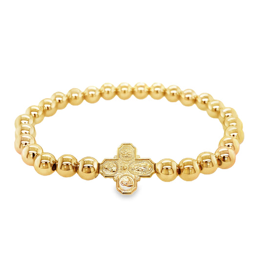 Four-Way Cross Gold Filled Elastic Bracelet (14X14mm)