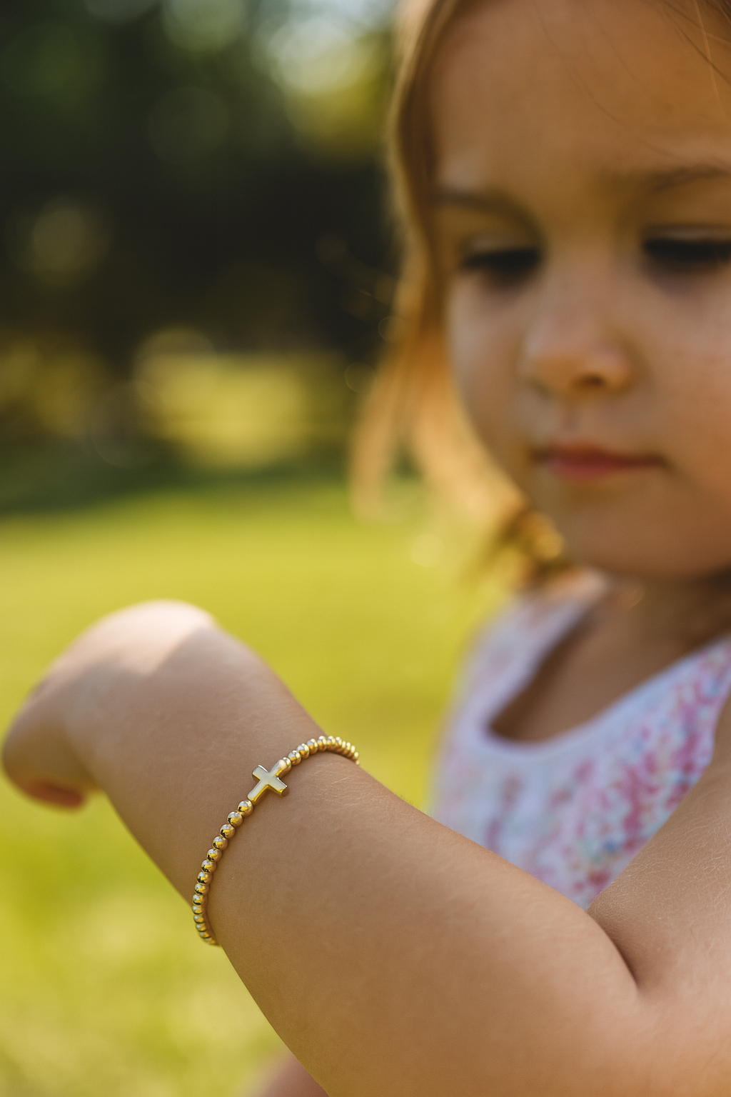 Cross Puff Charm on Elastic Bracelet