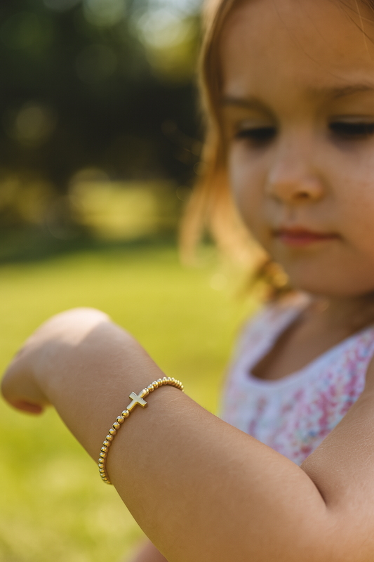 Cross Puff Charm on Elastic Bracelet