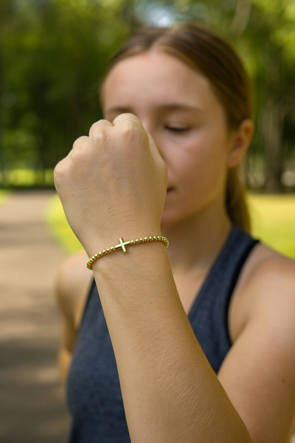 Cross Puff Charm on Elastic Bracelet