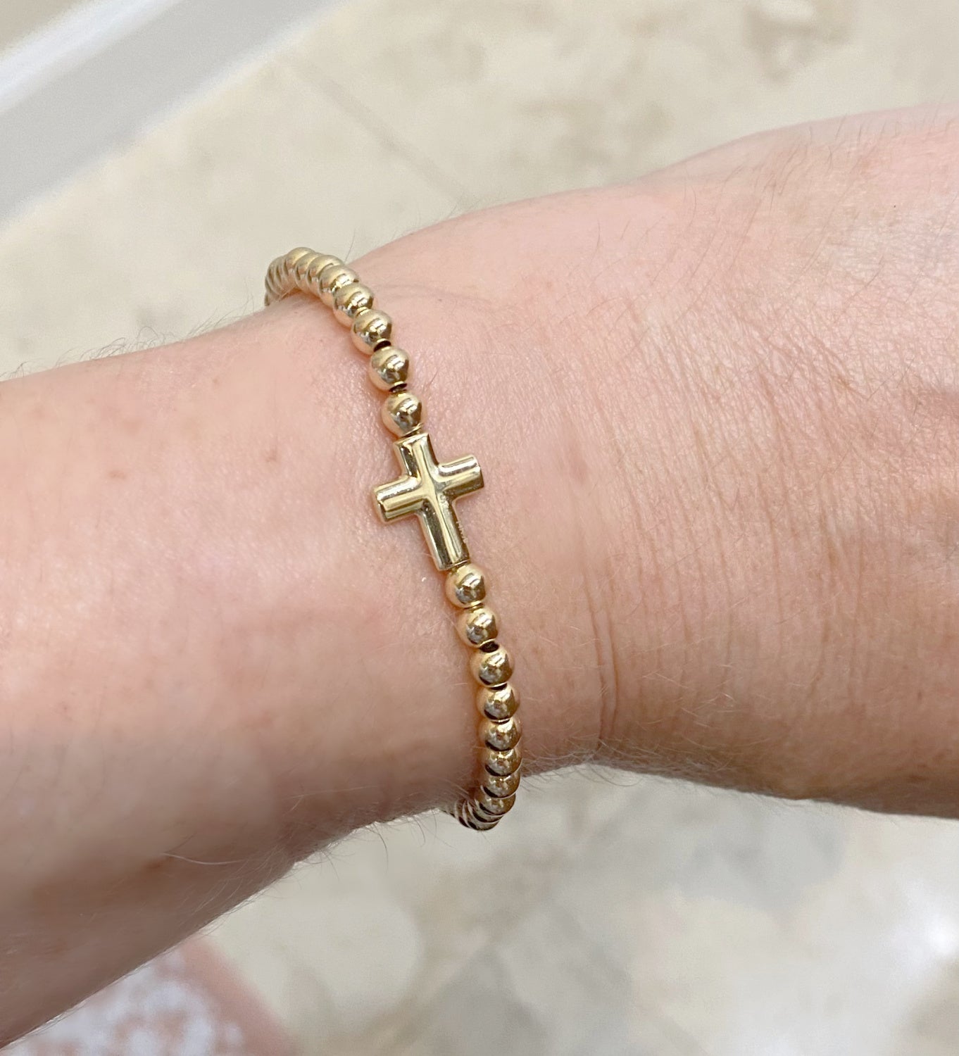 Cross Puff Charm on Elastic Bracelet