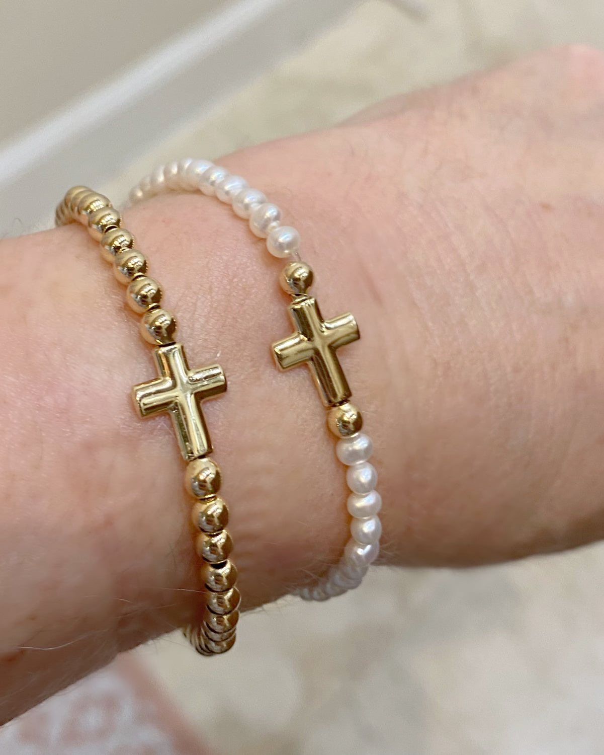Cross Puff Charm on Elastic Bracelet