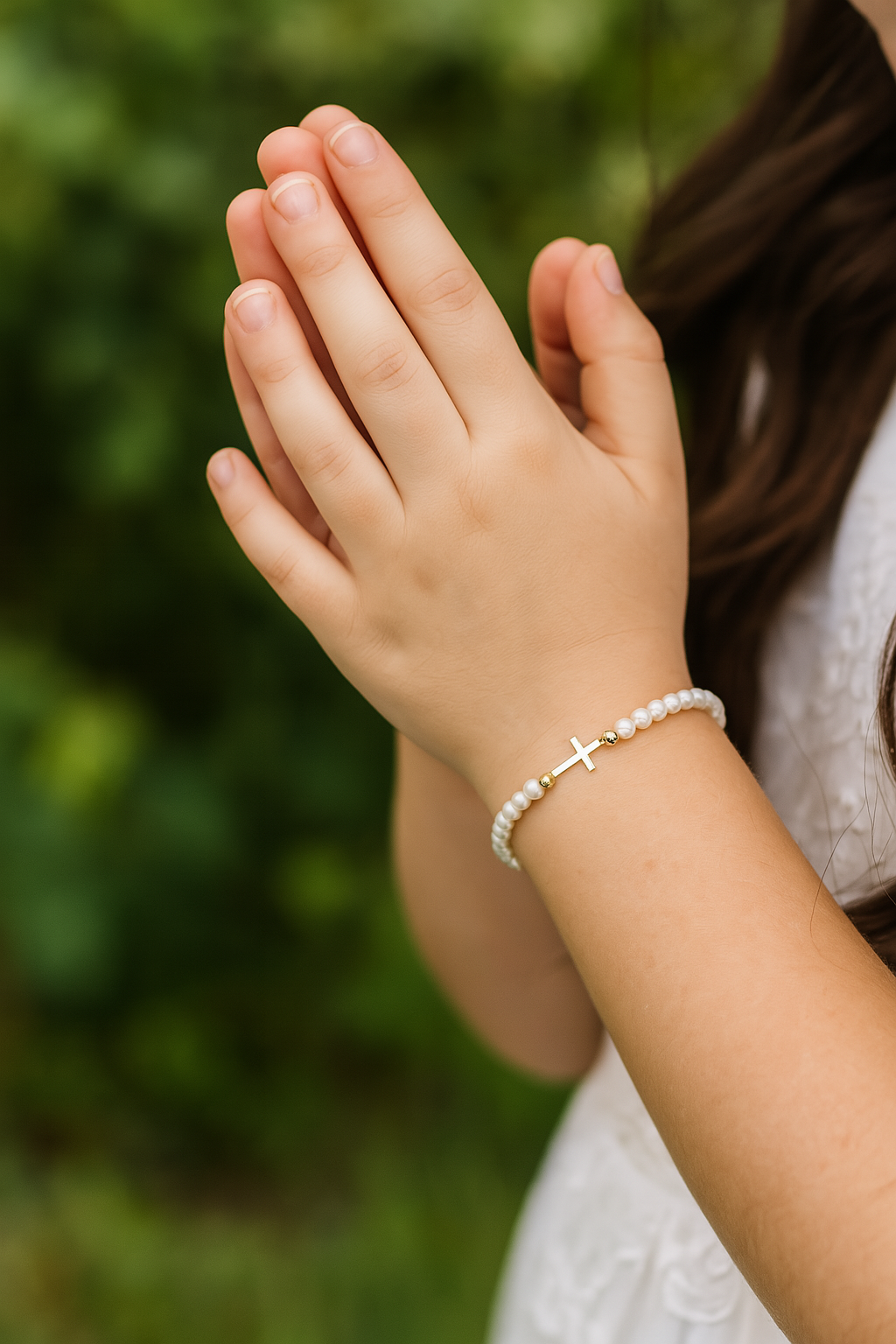 Mini Gold Cross & Freshwater Pearl Bracelet