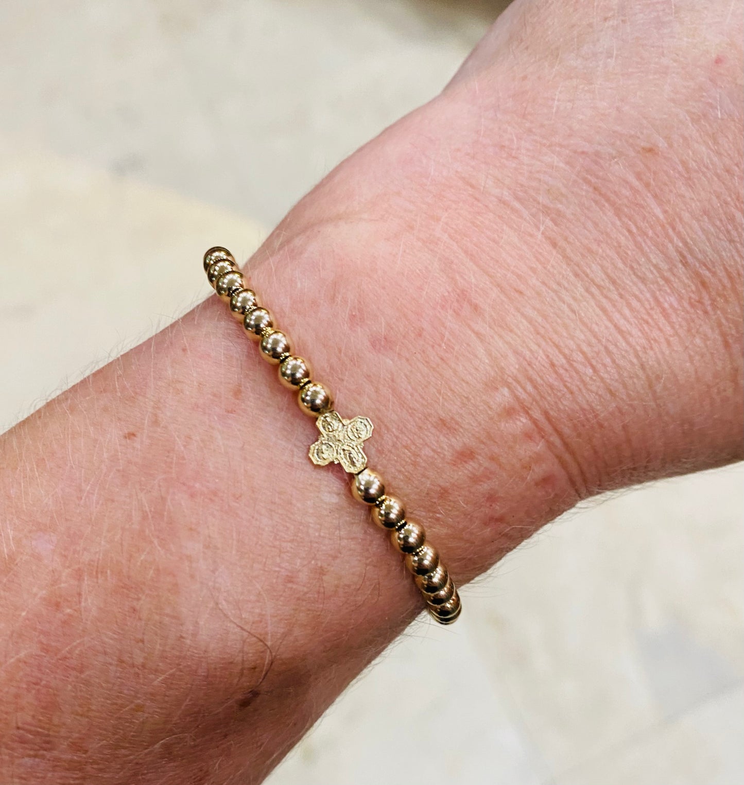 Four-Way Cross Gold Filled Elastic Bracelet (8X8MM)