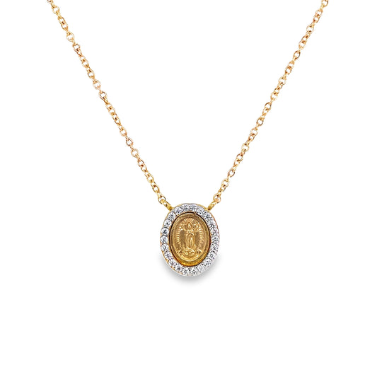 Miniature Guadalupe/Miraculous Medal with CZ Necklace