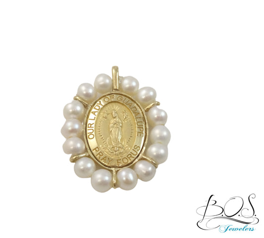 14K Gold Guadalupe Pendant with Pearls
