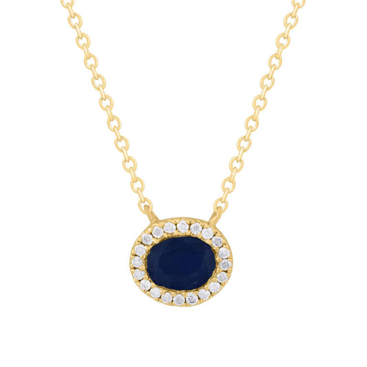 14K Gold Oval Diamond Pendant with Color Stone in the Middle