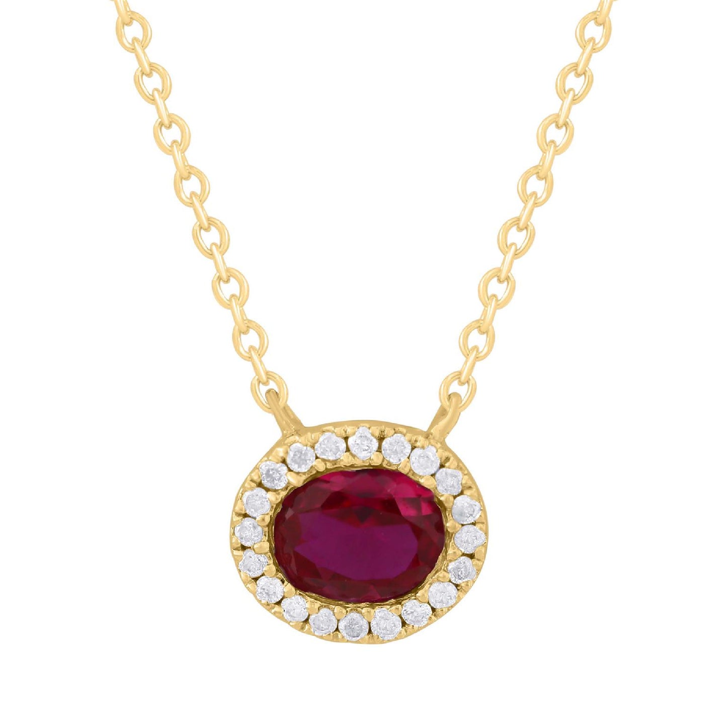 Oval Diamond Pendant with Color Stone in the Middle