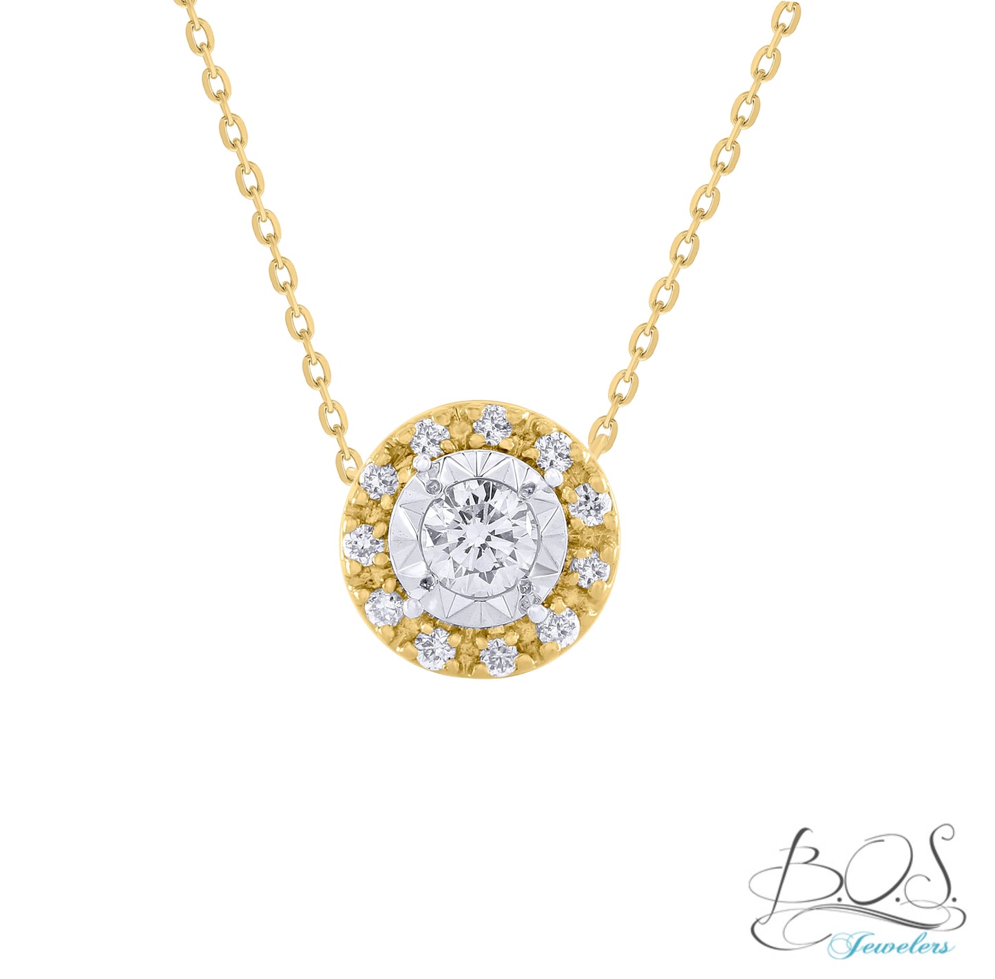 14K Gold Circle with Diamond Illusion Solitaire Necklace
