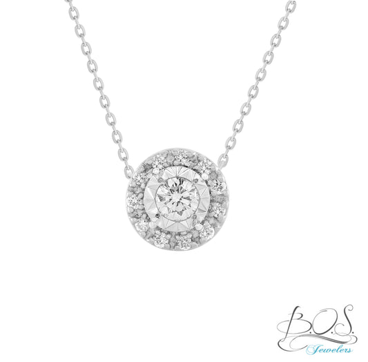 Circle with Diamond Illusion Solitaire Necklace