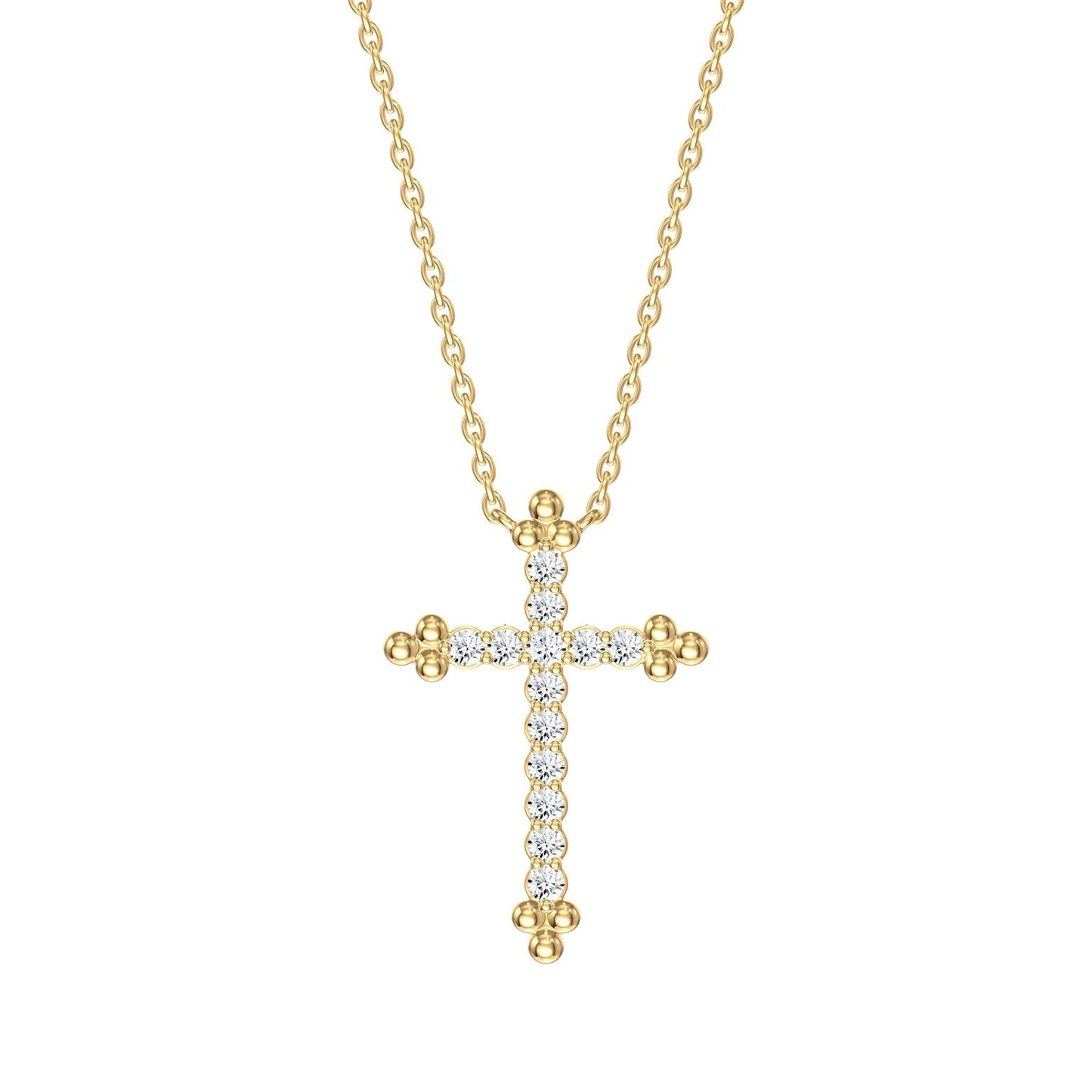 14K Gold Petite Natural Diamond Budded Cross Necklace – 0.12 CTW