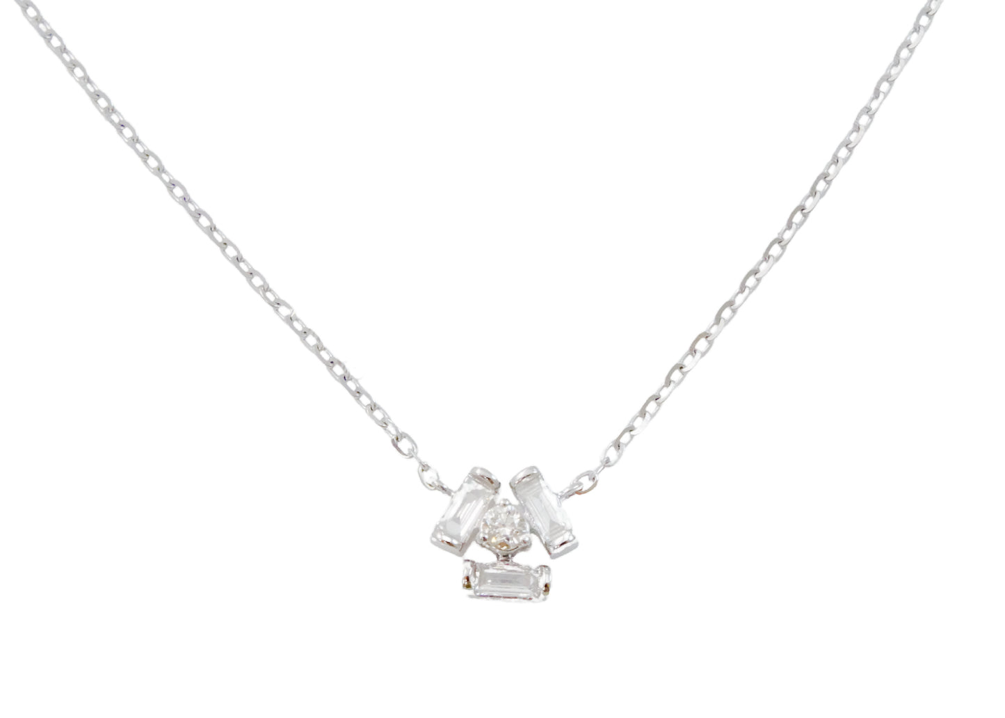 14K Gold Flower shape with Baguette Cut Diamond Necklace