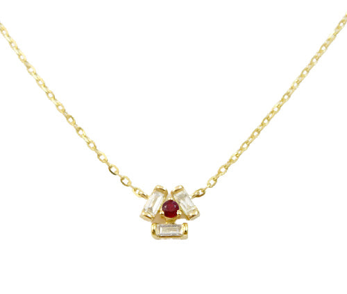 14K Gold Diamond Baguette with Ruby
