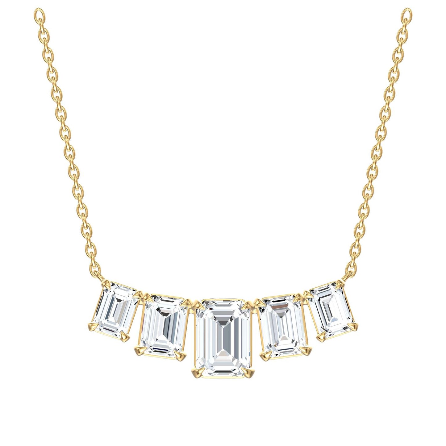 Five Stone Emerald Cut Lab Grown Diamond Necklace