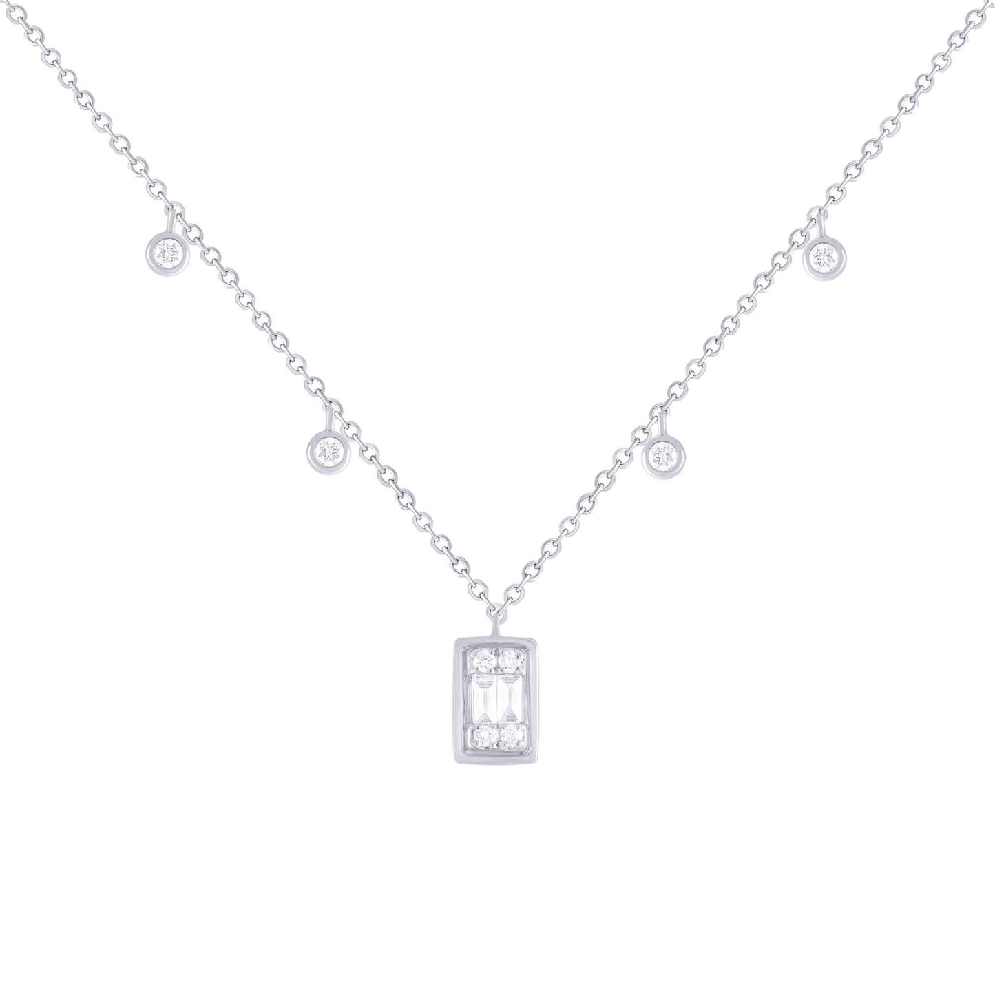 Baguette Diamond Bezel Dangle Necklace