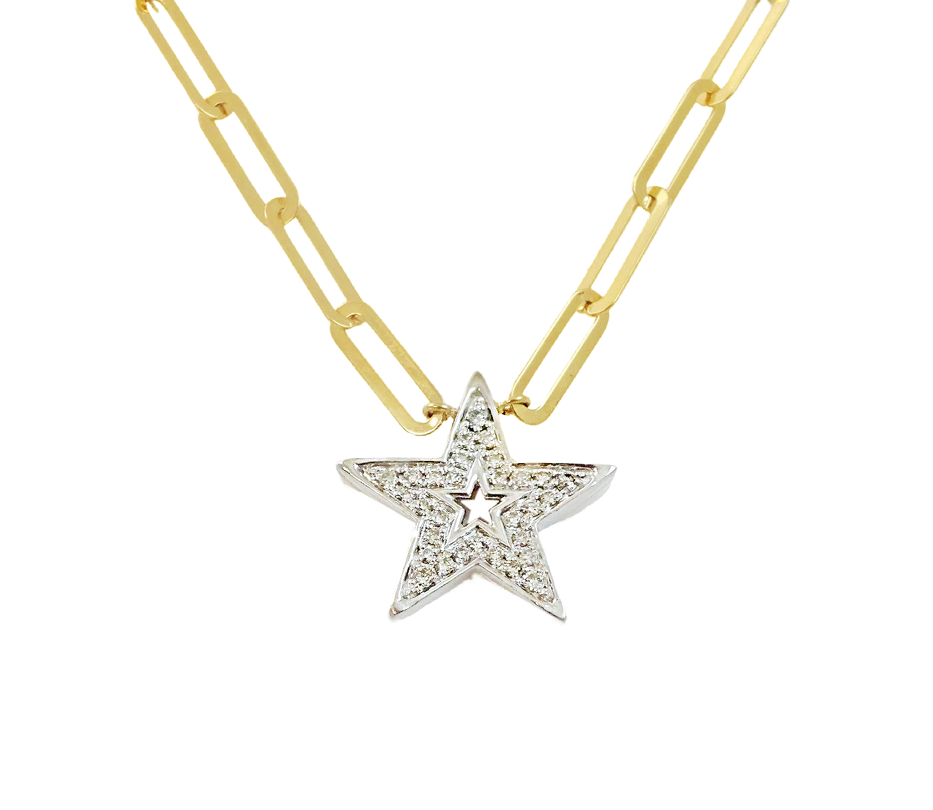 Open Diamond Star Paper Clip Necklace