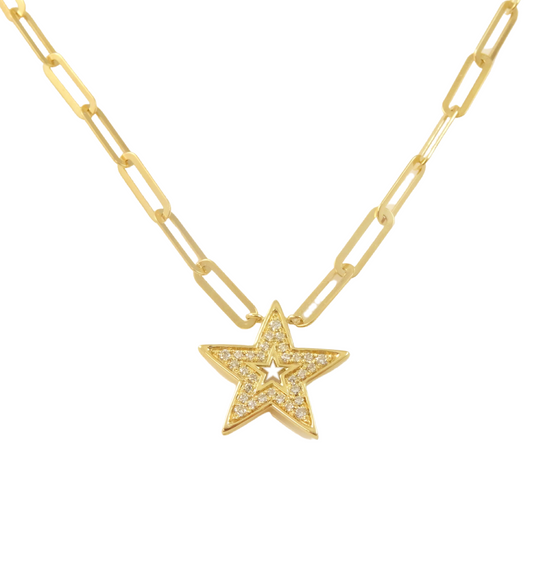 Open Diamond Star Paper Clip Necklace