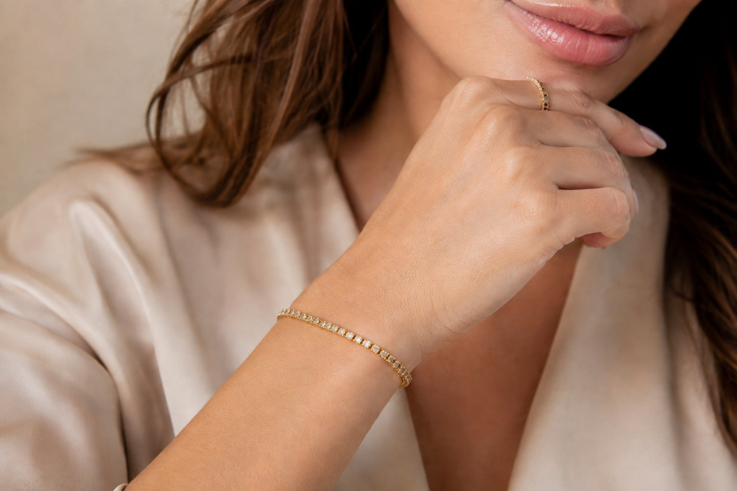 14K Gold Dainty Natural Diamond Tennis Bracelet – 1.05 CT