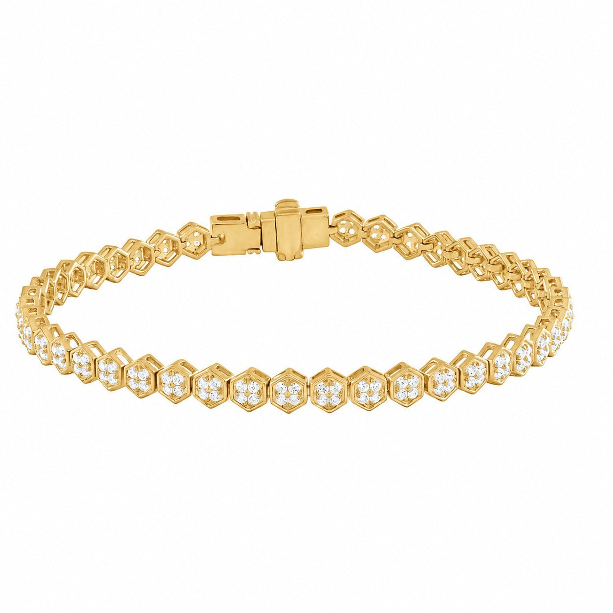 14K Gold Hexagon Pavé Natural Diamond Tennis Bracelet – 1.20 CT