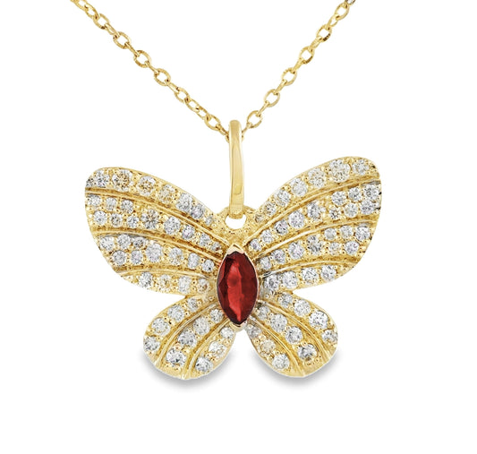 Whimsy in Flight- Large Pave Diamond and Marquise Color Stone Butterfly Pendant Necklace