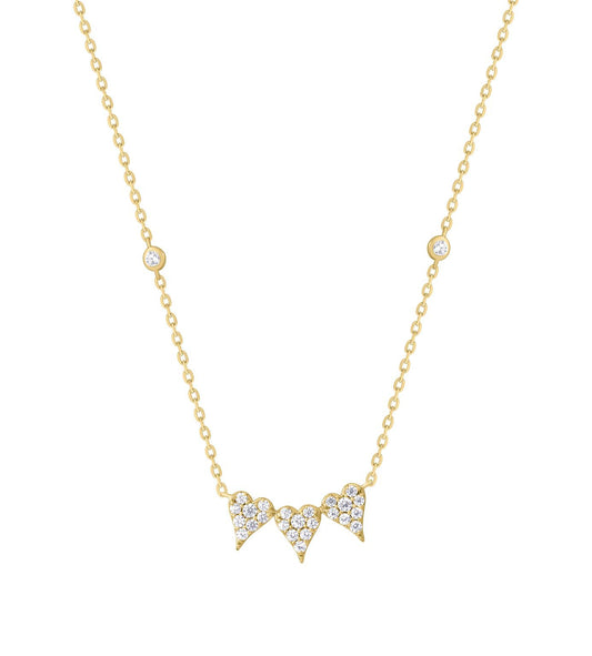14K Gold triple heart diamond necklace