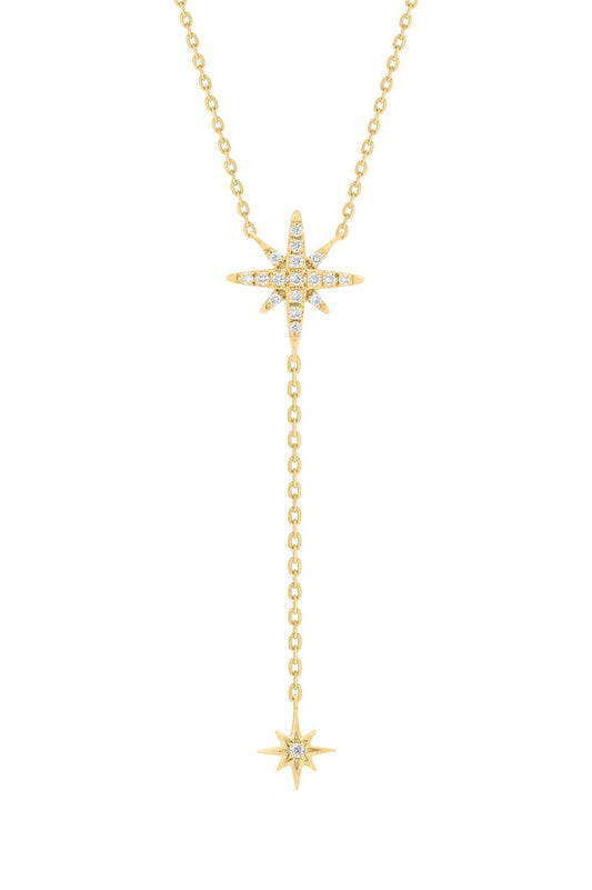 14K Gold Diamond  Starburst Lariat Necklace