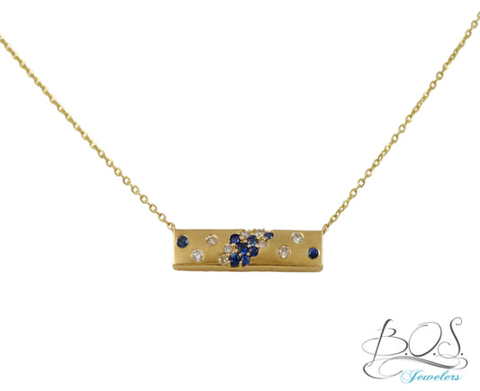 14K Gold Diamond and Color Stone Bar Necklace
