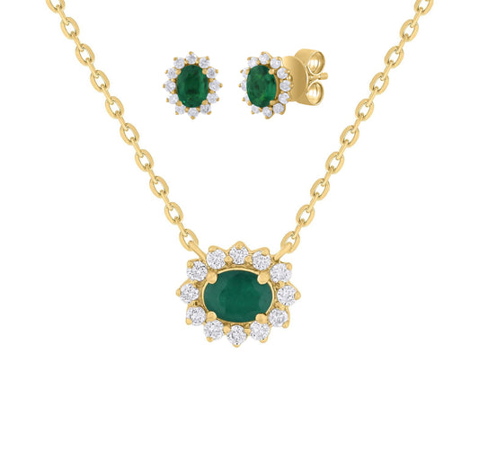 14K Gold Miniature Oval Emerald and Diamond Gift Set