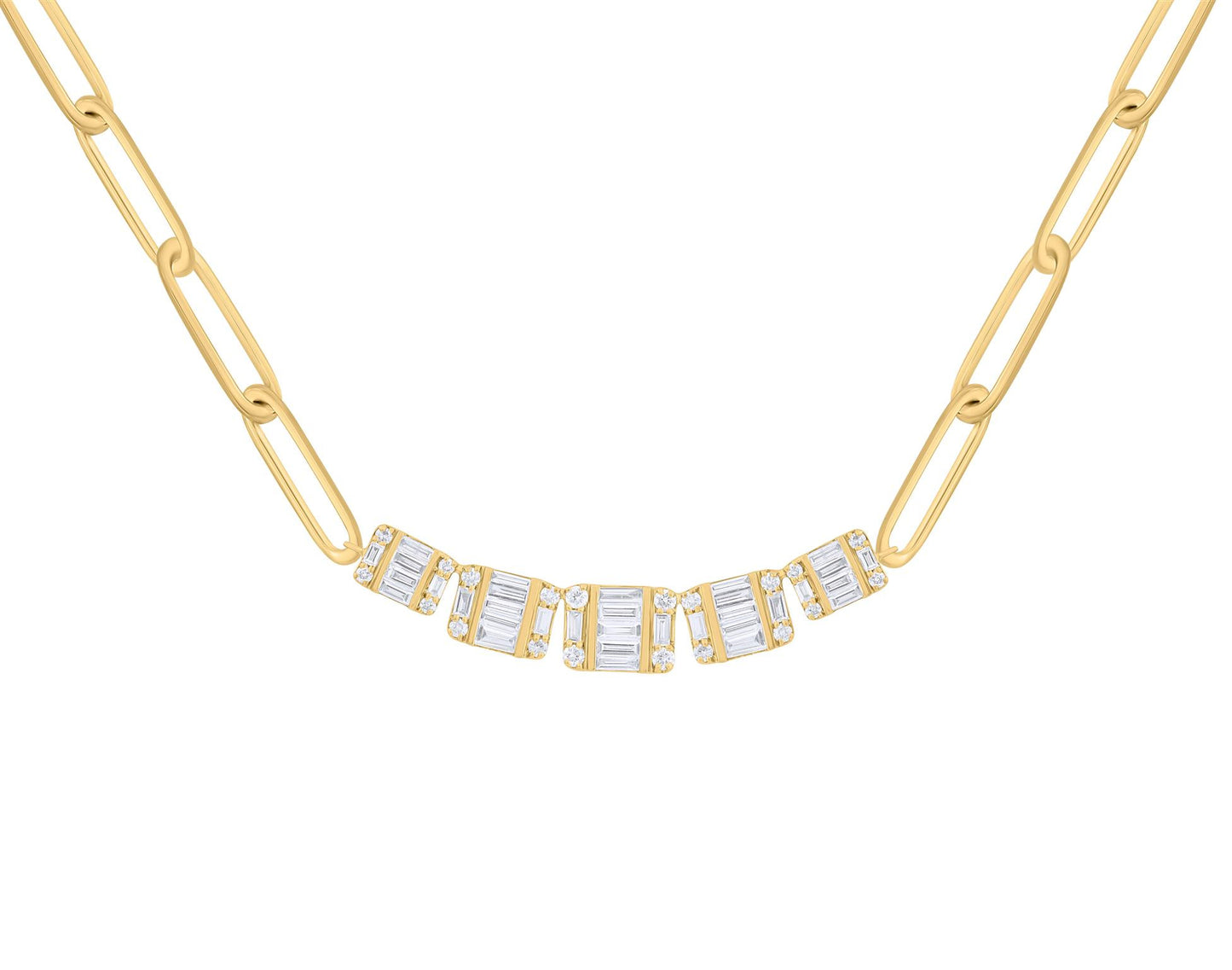Diamond Baguette Curved Bar on Paperclip Necklace