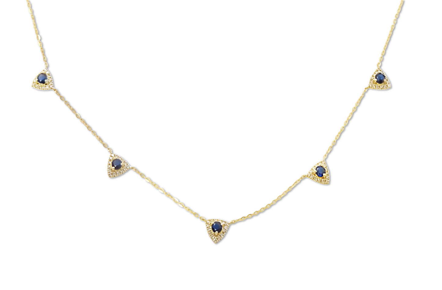 14K Gold Diamond and Color Stone Multi Triangle Necklace