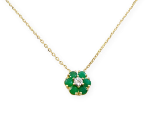 14K Gold Color Stone Flower Necklace with Center Diamond Illusion